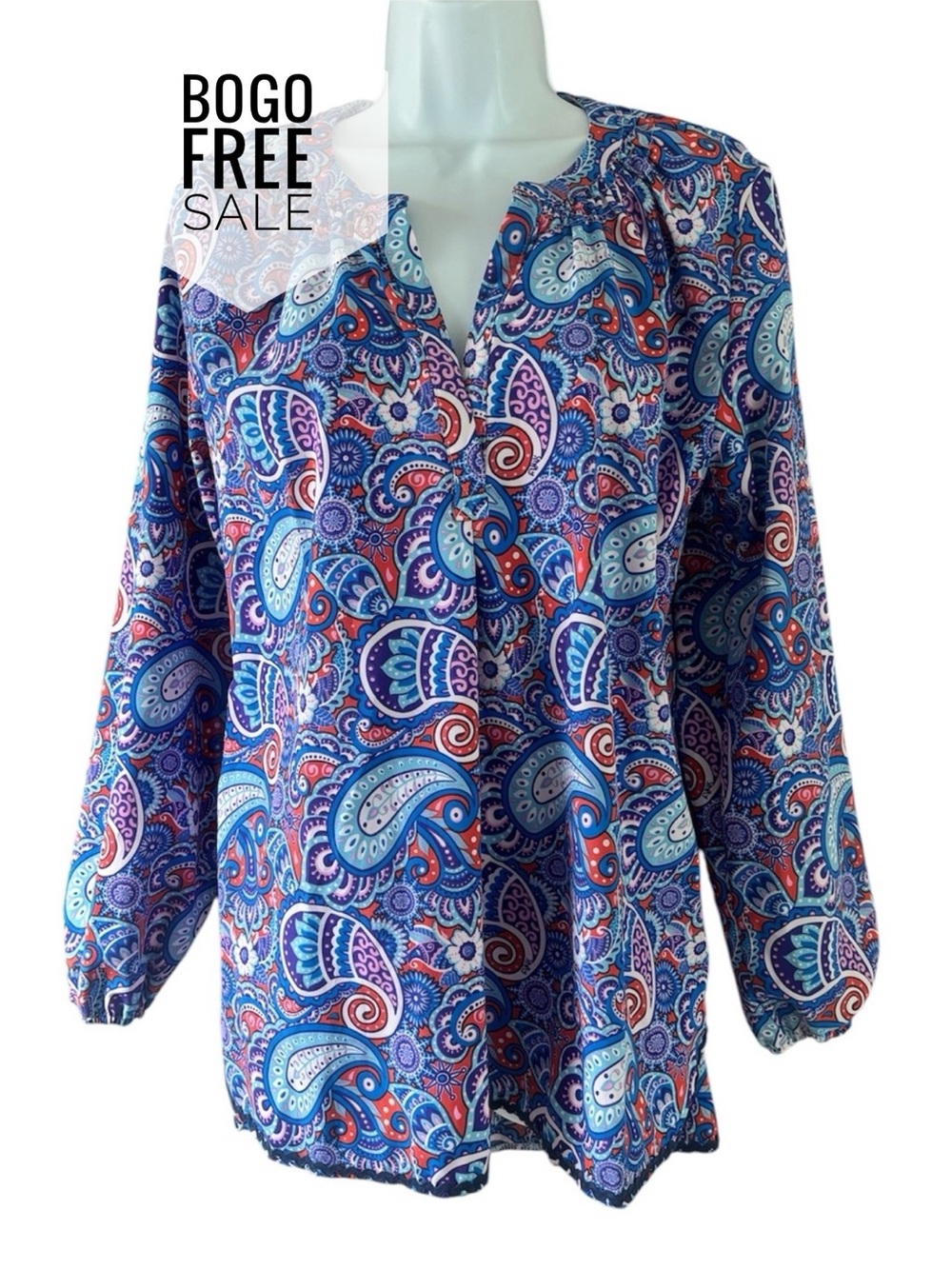 Simply Southern Paisley Split V-Neck Peasant Top